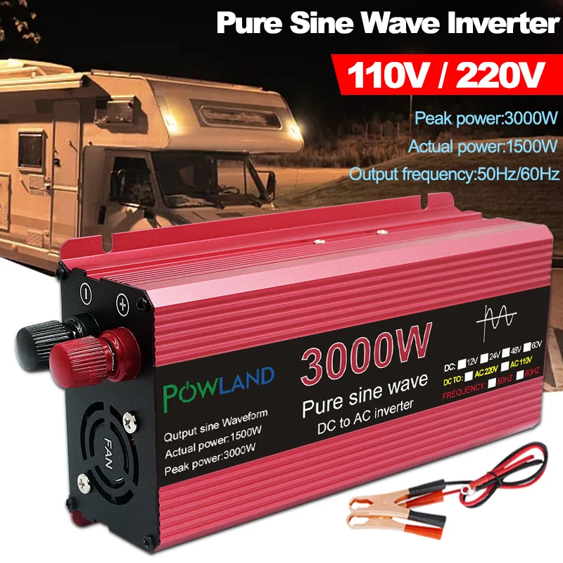 

Pure Sine Wave Inverter DC 12V 24V To AC 110V 220V Voltage 1000W 1600W 2200W 3000W Transformer Power Converter Solar Car Inverte