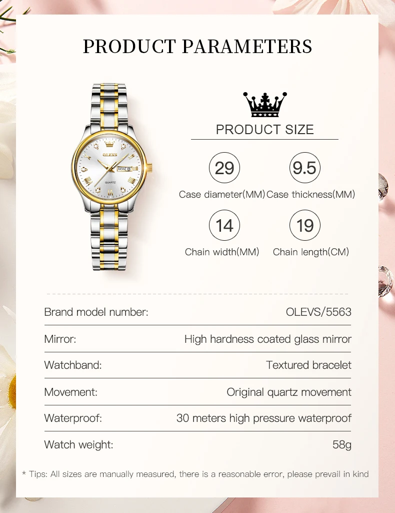 OLEVS Women Wrist Watch Original Watches for Ladies Waterproof Stainless Steel Luxury Quartz Woman Wristwatch Gold reloj hombre