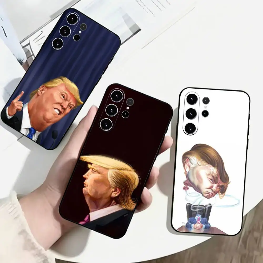 Фото Чехол для телефона Samsung S25, S24, S21, S22, S23, S30, Ultra, S20, Plus, Fe с мультяшным изображением Т. Трампа, мягкий силиконовый, черный №1