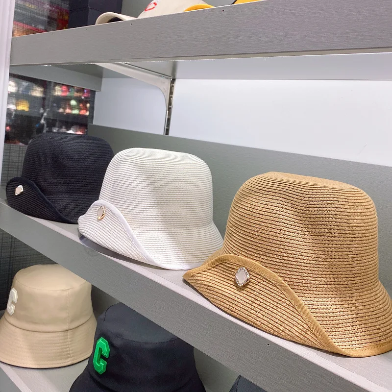 

202202-YY Korea summer pearl buckle roll brim grass street leisure lady bucket cap women fishermen hat wholesale