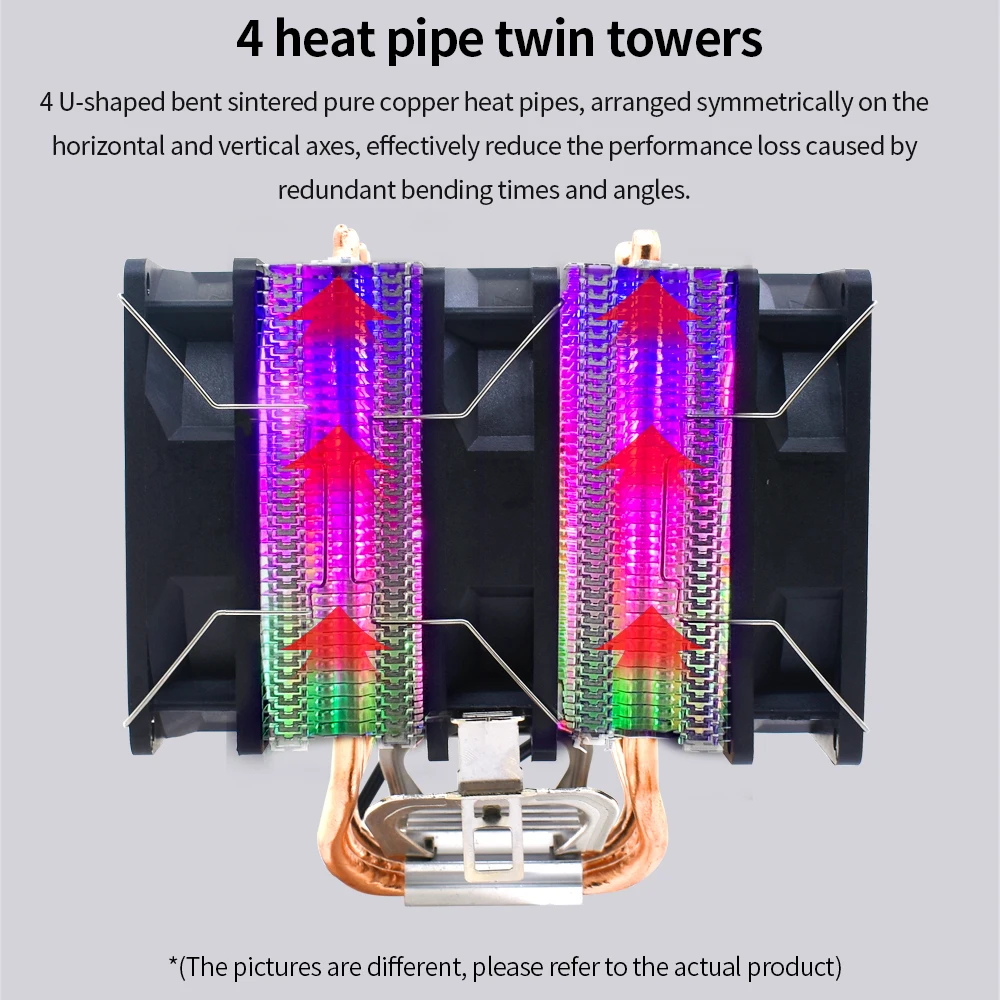 TISHRIC CPU Cooling Fan RGB 4 Heat Pipes Pin PWM Efficient Cooler For Intel LGA 1150 1151 1155 1200 1366 2011 AMD AM3 AM4 |