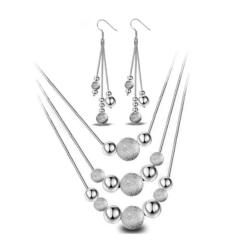 

Jewelry Sets Beads Silver Plated Necklace Earrings Set Beads Silver Color Jewellery Set For Women Earrings Necklace Set CF108