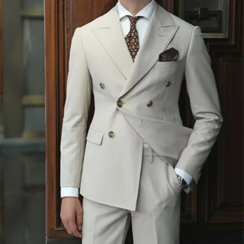 Men's Suit Double Breasted Customized Slim Lapel 2-Piece Wedding Groomsmen Tuxedo Jacket + Vest + Pants
