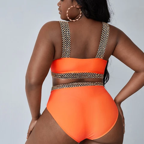 Plus Size High Waist Bikini Swimsuit For Women's Large Size Bathing Suit 4XL Scoop Push Up Pads Female Two Piece Fat Swimwear