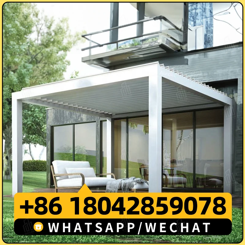 SUNC RGB Light Современная биоклиматическая беседка из беседки с жалюзи стеклянная