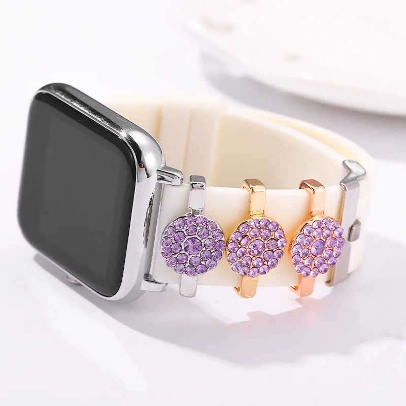 

1pcs Disney Purple Crystal Strap Decoration Ring for Apple Watch Band Charms Decorative for Iwatch Silicone Bracelet Accessories