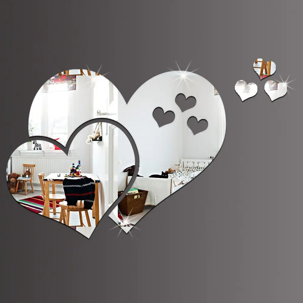 

Креативные 3D акриловые настенные наклейки в форме сердца, 20 х17 см, самоклеящиеся домашние декоративные зеркальные наклейки «сделай сам», се...