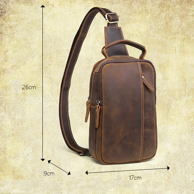 Men's Chest Bag Shoulder Messenger Bags Vintage Style Genuine Crazy Horse Leather Casual Cowhide Business Pack Pouch For Gift