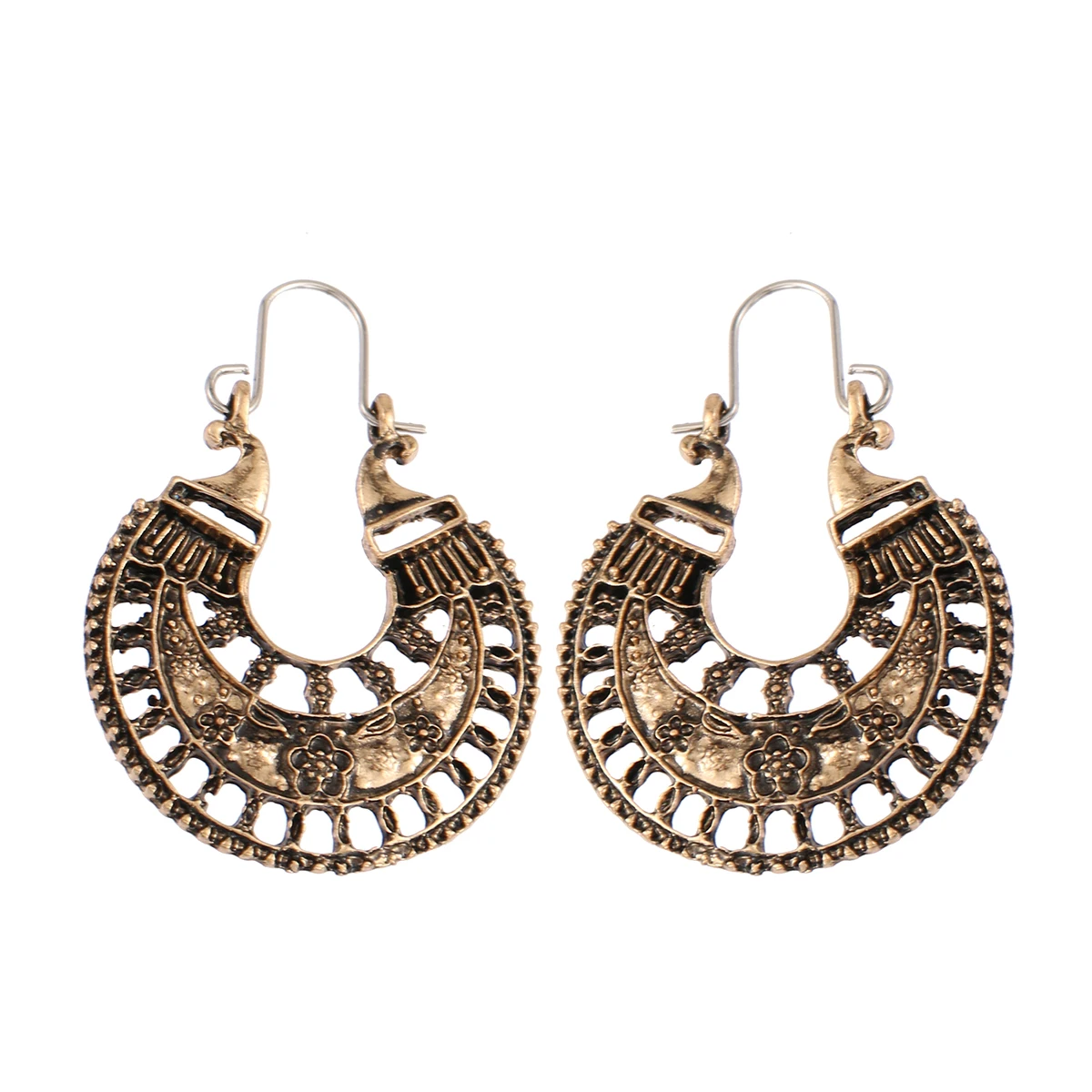 

CARTER LISA Vintage Gold Silver Color Metal Dangle Round Hollow Earrings for Women Geometric Flower Carved Ethnic Earring Jewelr