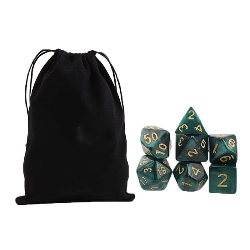 Набор из 7 резных костей Polyhedral с сумкой для хранения D4 D6 D8 D10 D % D12 D20 игры в РПГ DND |