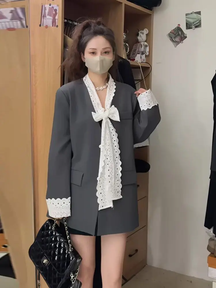 Осенне-зимний дизайнерский костюм средней длины с v-образным вырезом женский