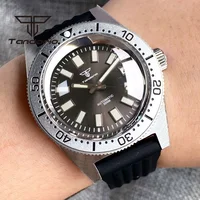Tandorio 62MAS PT5000 NH35A 300M Automatic Men's Wristwatch Double Dome AR Sapphire Crystal Silver Ring Auto Date Waffle Strap