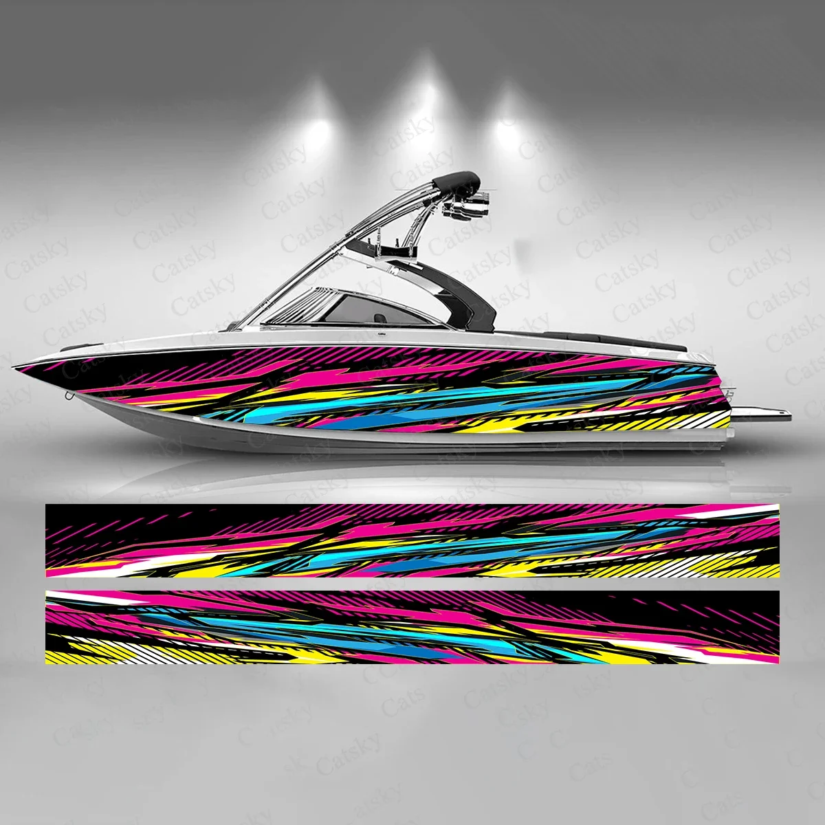 Абстрактная сине-фиолетовая градиентная наклейка на лодку модная с рыбой