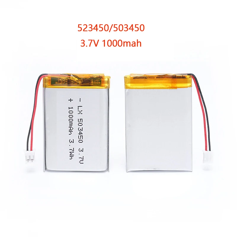 

523450/503450 1000mAh 3.7V Polymer Lithium Rechargeable Battery Li-ion Battery JST PH2.0 2pin For GPS Smart Phone DVD MP5