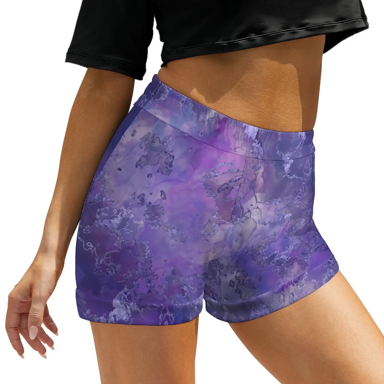 Marble Ink Shorts High Waist Stained Glass Print Y2k Print Shorts Trendy Oversize Short Pants Streetwear Bottoms Gift