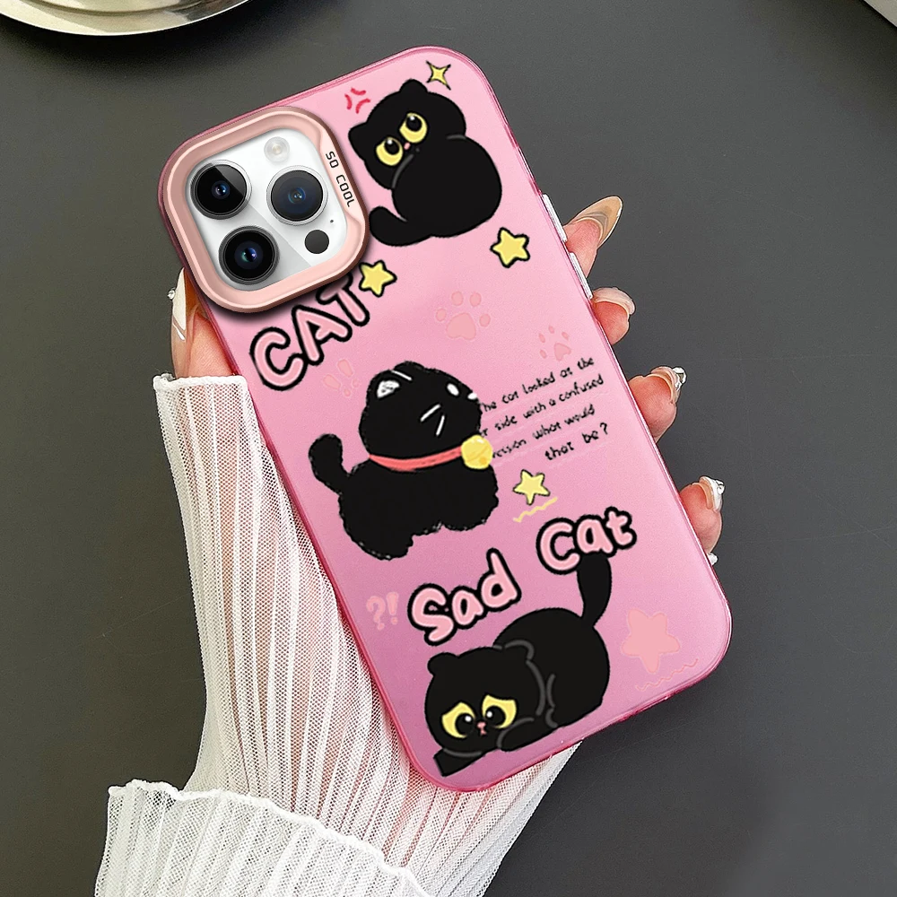 Чехол для телефона с мультяшным грустным котом iPhone 16 12 13 14 15 Pro Max Plus цветной