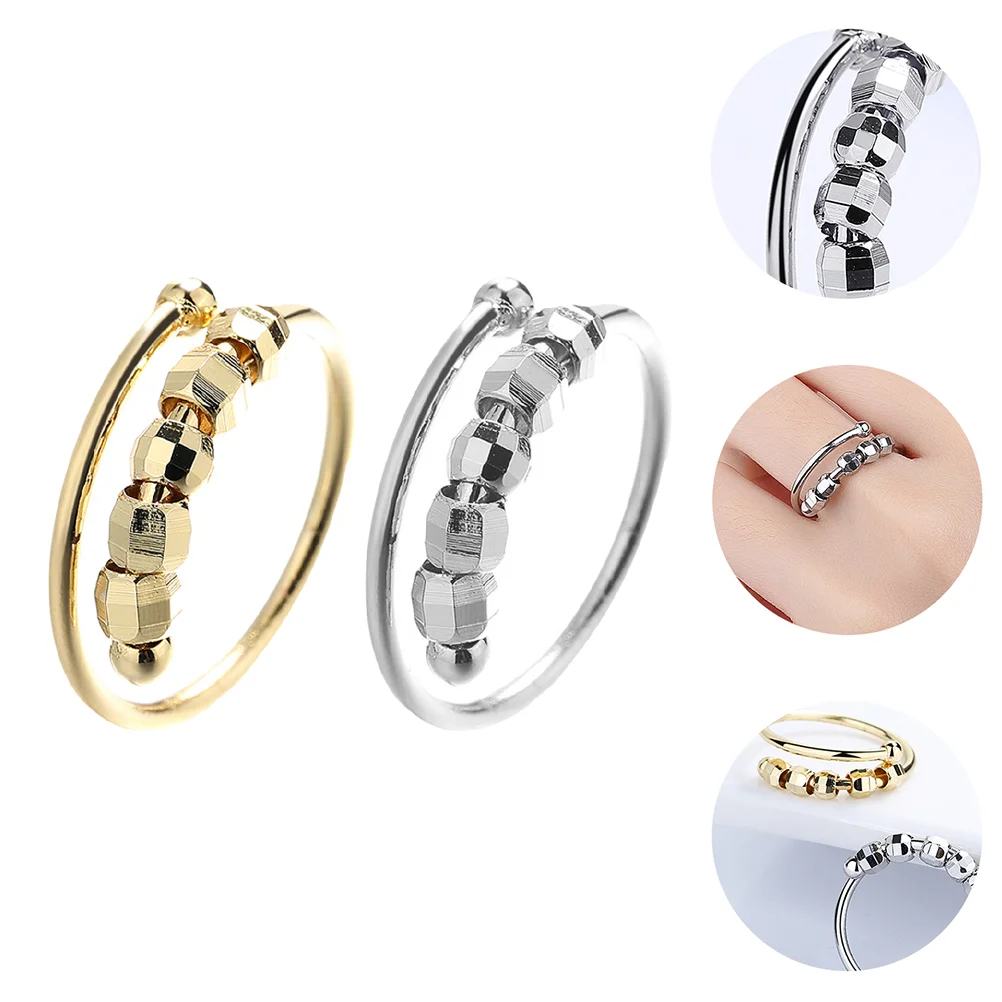 

2Pcs Beads Rings Anxiety Relief Ring Fidget Girls Gifts