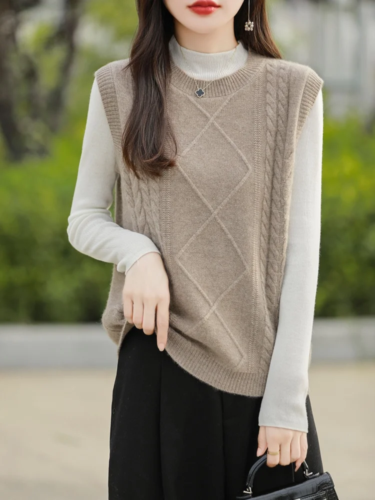 Осенне-зимний новый жилет из ангорской шерсти в клетку со стразами без рукавов с