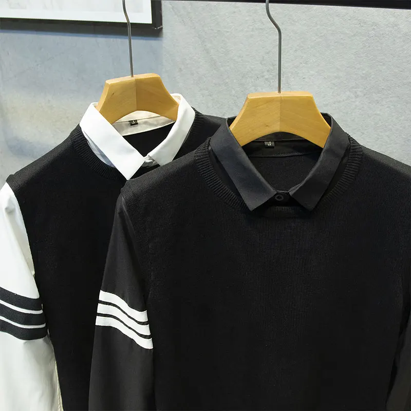 Три стержня искусственный двухсекционный свитер с воротником рубашки мужской
