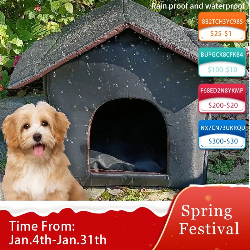 

Closed Rainproof Cat House Warm Waterproof Canvas Roof Nest Kitty Shelter Cave House for Outdoor Cats Puppy Tent Cabin Pet House