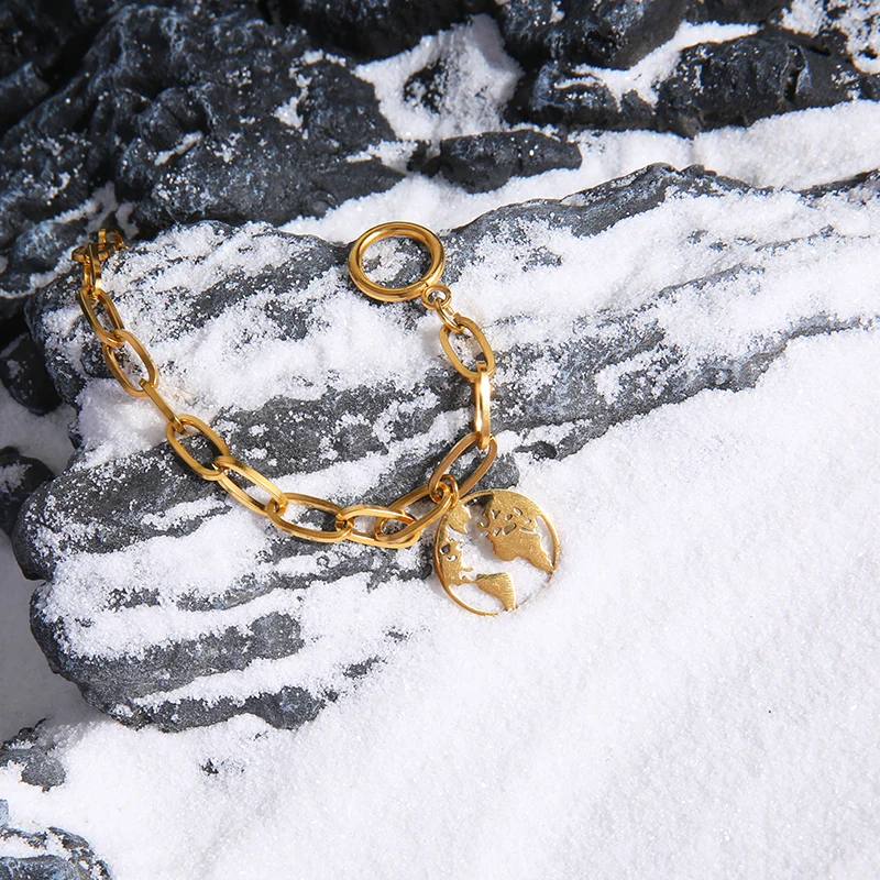 Женский браслет из нержавеющей стали с изображением карты мира