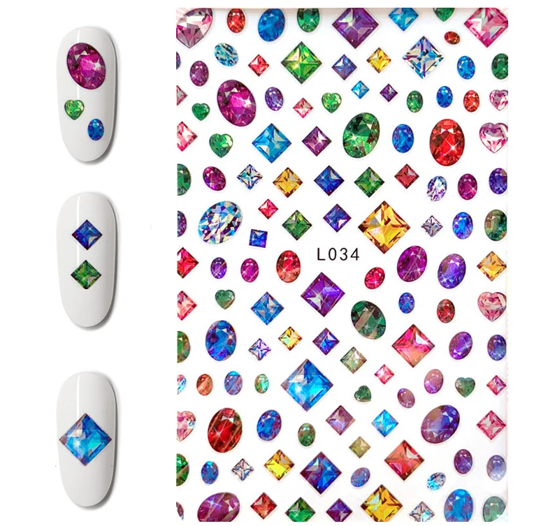 

3D лазерная наклейка для ногтей, яркие блестящие алмазные драгоценности, цветные ювелирные украшения, слайдеры, наклейки для ногтей, декорат...