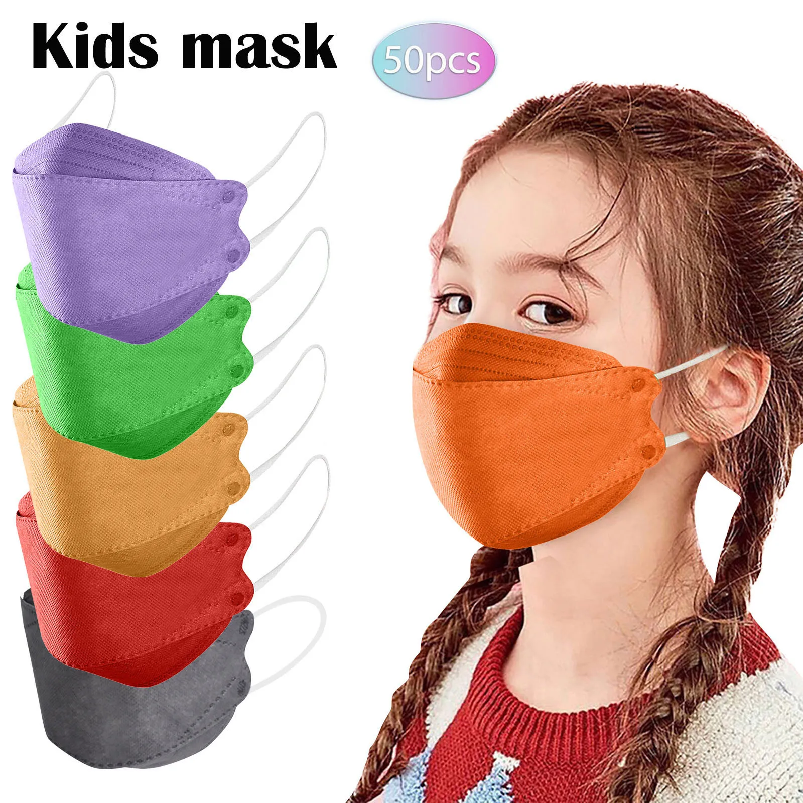 

50pc Child Kids Cartoon Face Masks For Baby Girls 4d Breathable Mouth Mask Cover Children Dinosar Masks 3-8 Years Decoration