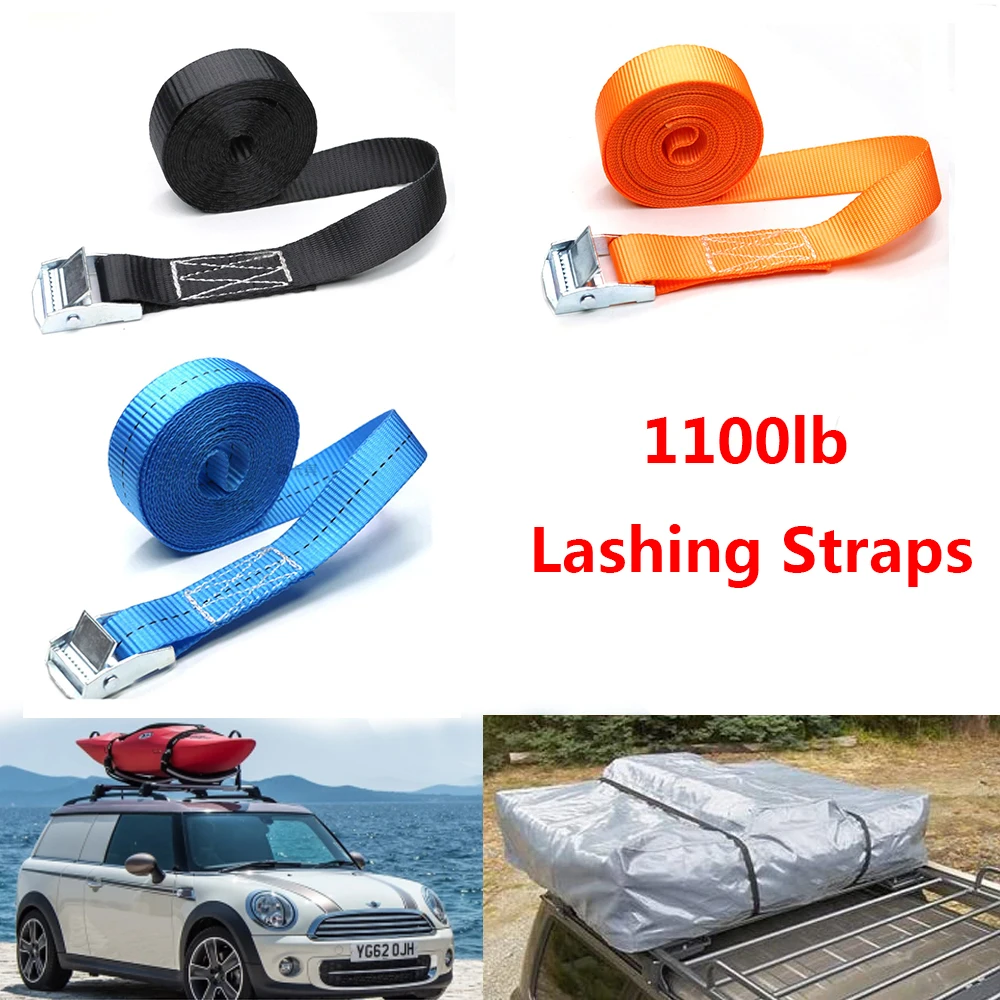 

1100lb Lashing Straps Tie-Down Belt Car RV Motorcycle Bike With Metal Buckle Tow Rope Strong Ratchet for Cargo Luggage Bag Kayak