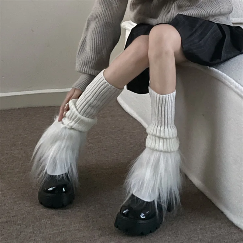 

Lolita Lady Long Warm Cuff Warmer Boot Socks Cute Faux Furry Knee-length Sock Ankle Fur Knitted Leg Goth Warmer Cover