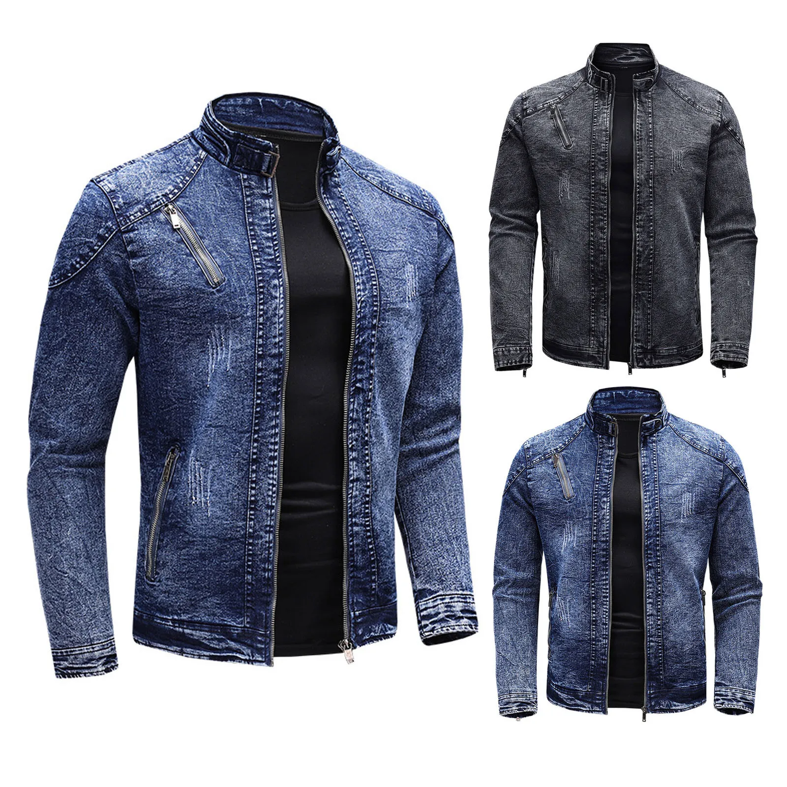 

Mens Leather Sports Coat Men Autumn And Winter Stand Collar Zipper Loose Cowboy Jacket Fleece Slim Fit Light down Jacket Mens