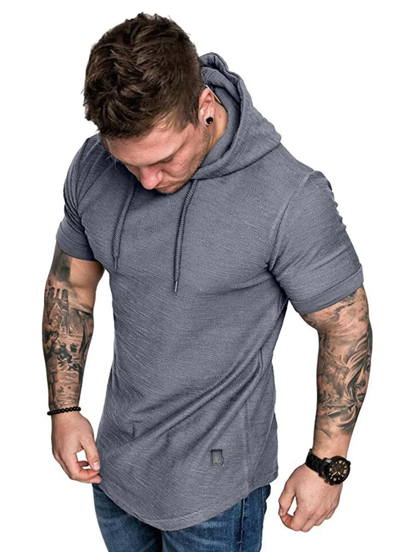 

Men Casual Male Tops Clothing Male T-shirt Ice Silk Turn Down Collar Summer Short Sleeve Striped Slim Shirt Top for Business