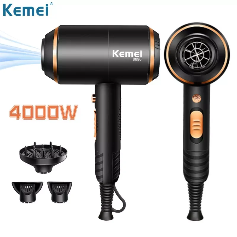 

EU Plug Kemei Hair Dryer Professional Powerful Blowdryer Hot and Cold Strong Power 4000W Negative Ion Blow Dryers with Diffuser