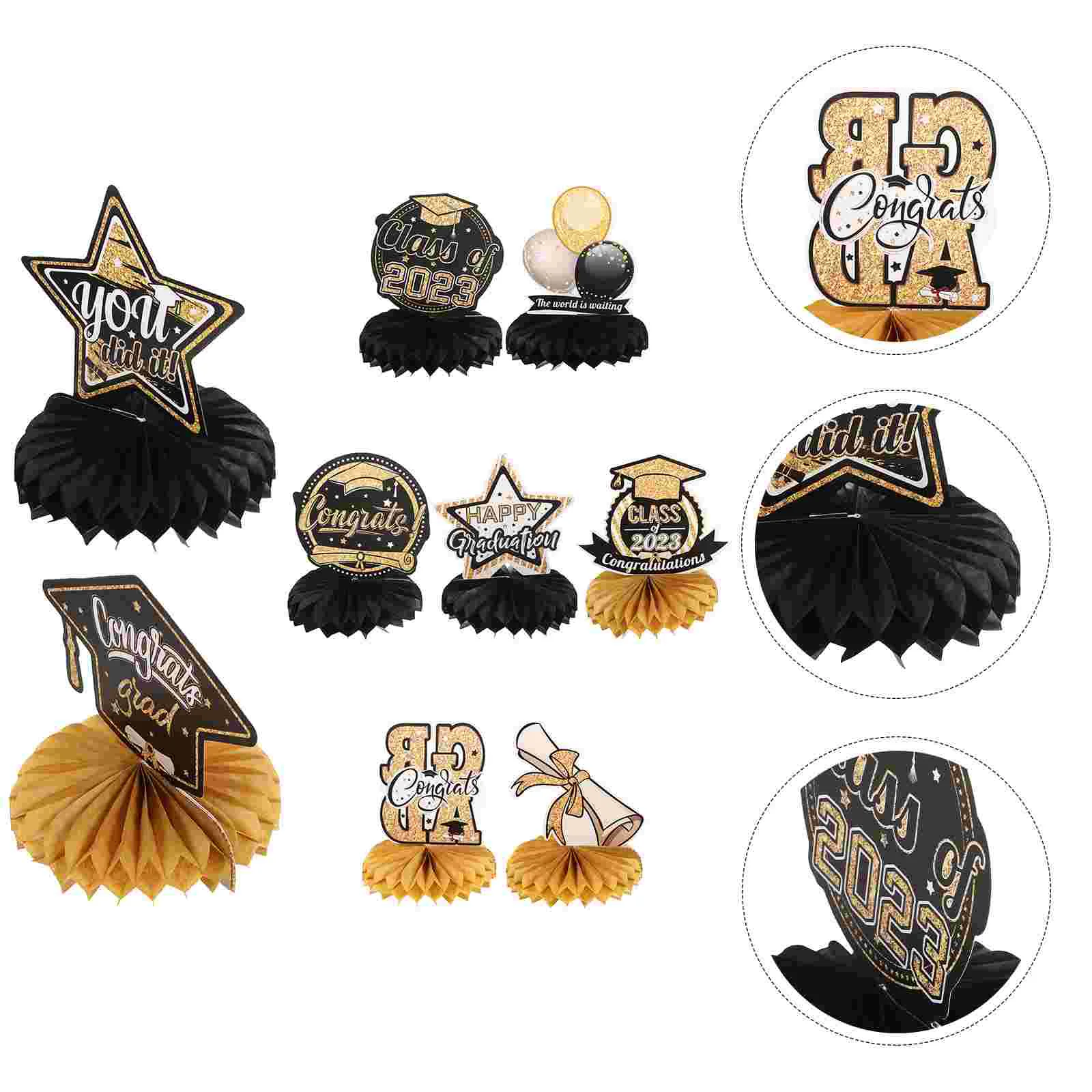 

Graduation Party Table Grad Honeycomb Decorations Decor Centerpieces Class Toppers Congrats Ornaments Supply Favors Paper