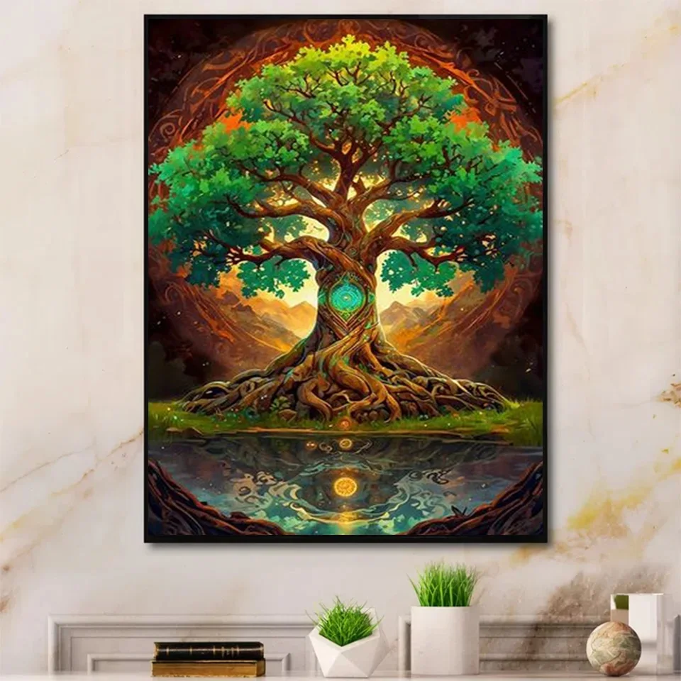 Алмазная живопись на стену с изображением дерева жизни вышивка крестиком