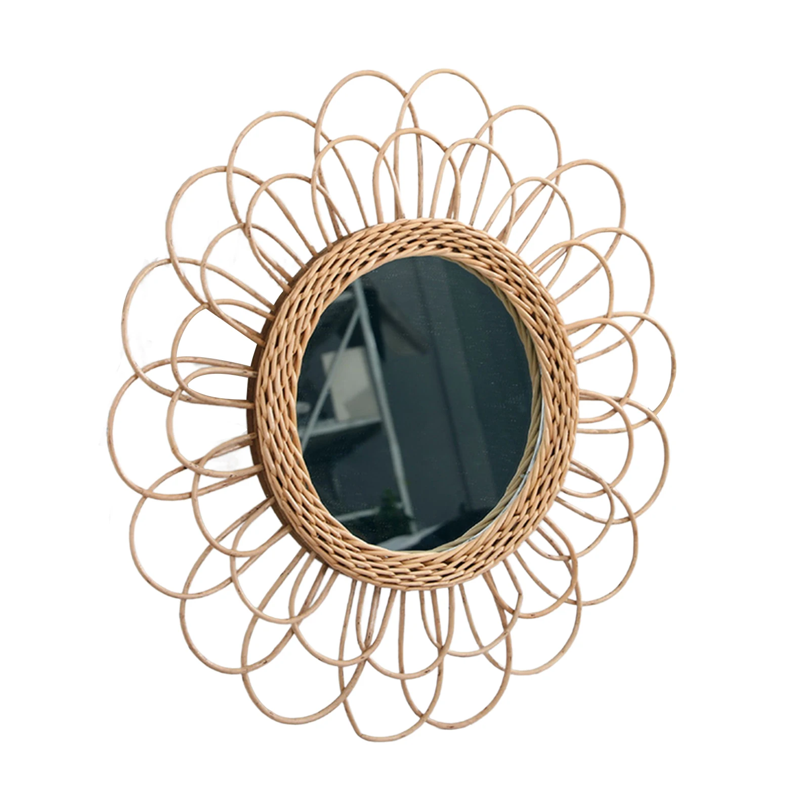 

Подвесное зеркало из ротанга в виде подсолнуха, износостойкое и с хорошей текстурой, подходит для спальни, прихожей или ванной комнаты