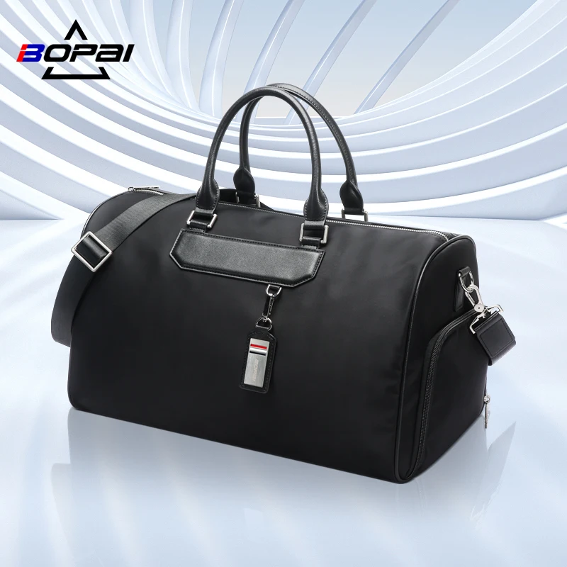 Bopai Autumn Winter High Quality Men Business Travel Totes Hand Luggage Bag Large Capacity Holiday Travel Handbags Classic Black
