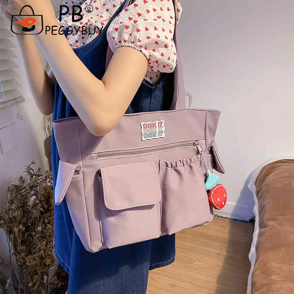 

Fashion Shoulder Bag Large-capacity Nylon Waterproof Shopping Bag Solid Color Portable for Junior High School for Leisure Travel