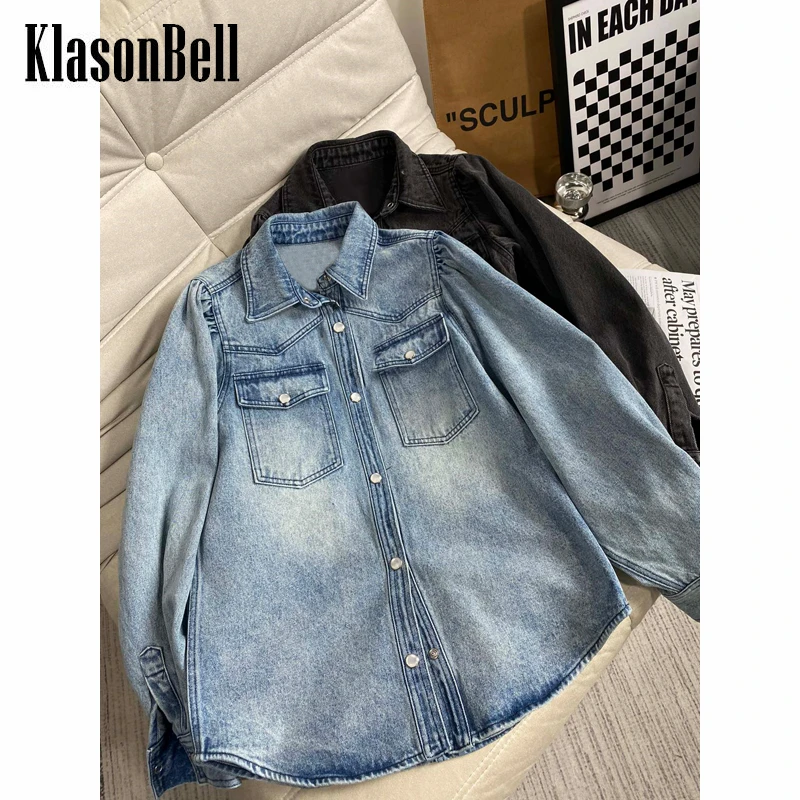 

8,13 KlasonBell винтажная потертая хлопковая джинсовая рубашка для женщин