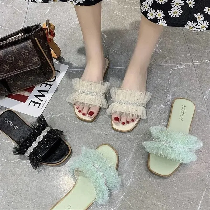 

Large Size Women's Slippers Summer Flat Bottom Line Slippers Fashion Fairy Style Beach Shoes Simple Daily Fairy Slippers