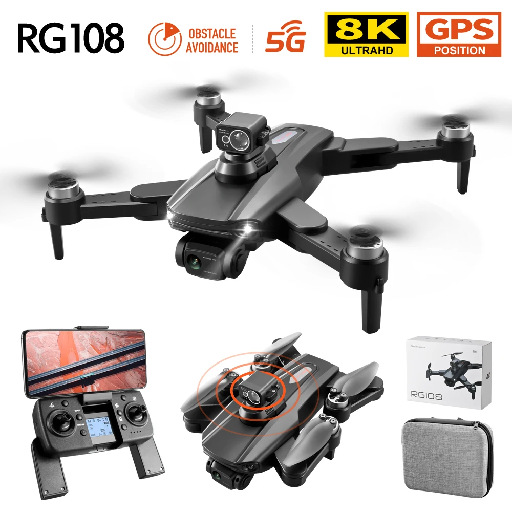 

RG108 Drone 360° Obstacle Avoidance 8K HD ESC Dual Cameras Aerial Photography Brushless GPS WIFI Quadcopter Dron Distance 1200M