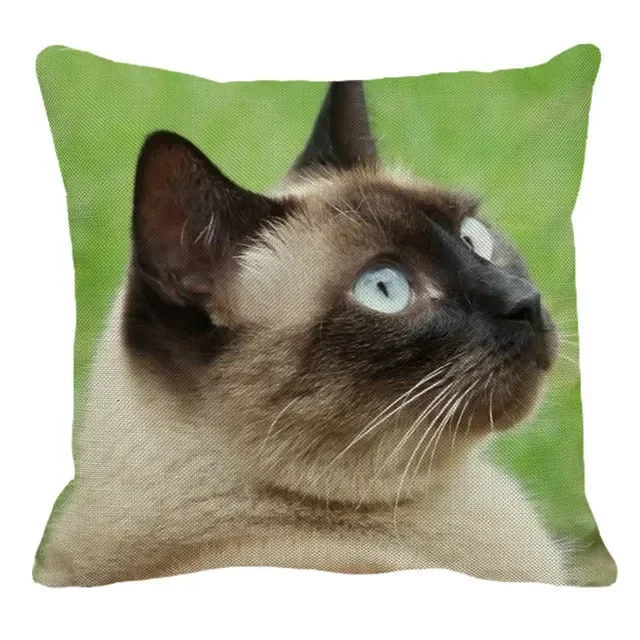 Льняная наволочка с рисунком сиамского кота 45x45 см