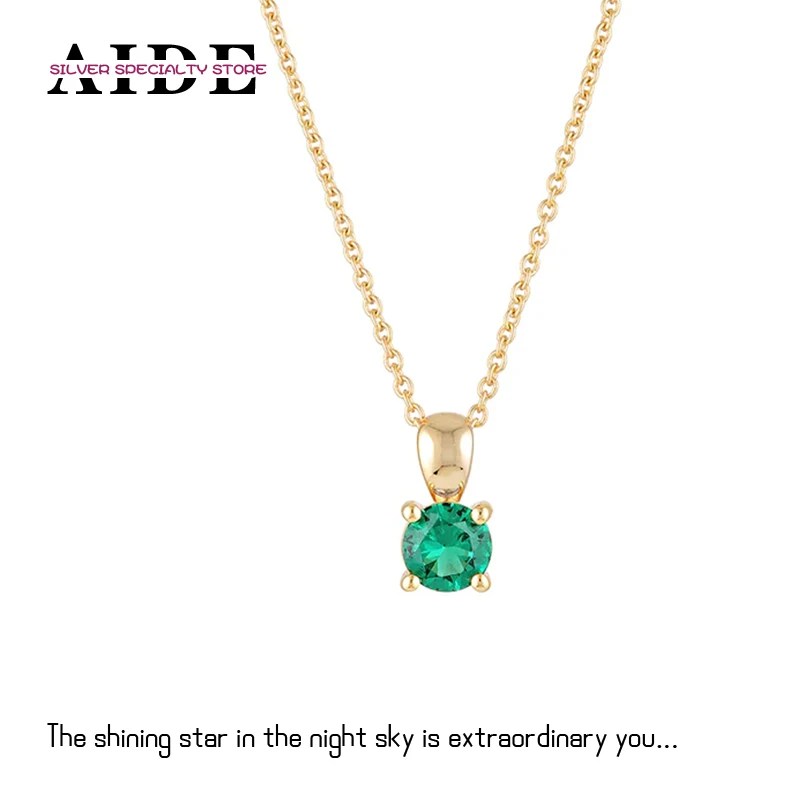 

AIDE S925 Silver Daily Collocation Geometric Month Birthstone Round Pendant Necklace for Women Girl Clavicle Chains Jewelry Gift