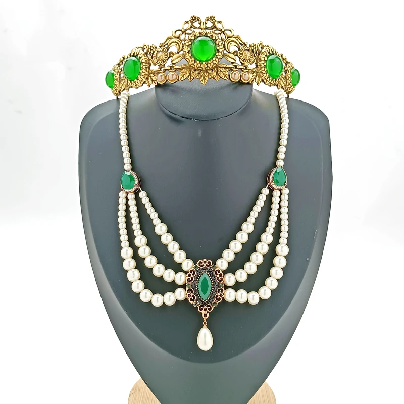 

Algerian Wedding Jewelry Set, Wedding Tiara, Bridal Tiara, Pearl Necklace, Water Gem, Female Necklace Party Hair Accessories