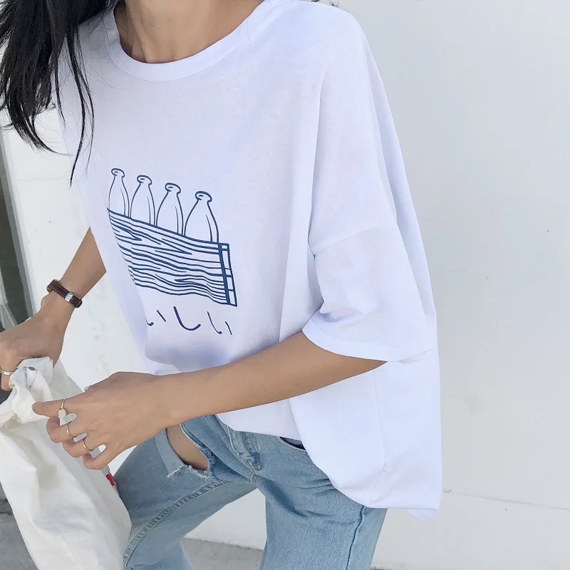 

Women Tops Punk Cartoon CAN FANe Letter Print Tee Shirt Femme T-shirt Casual Tee Shirt GRAY22