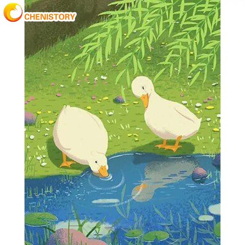 

CHENISTORY Oil Paint By Numbers For Adults Acrylic Paints Canvas Painting Cartoon Ducks Coloring By Number Home Decors Diy Gift