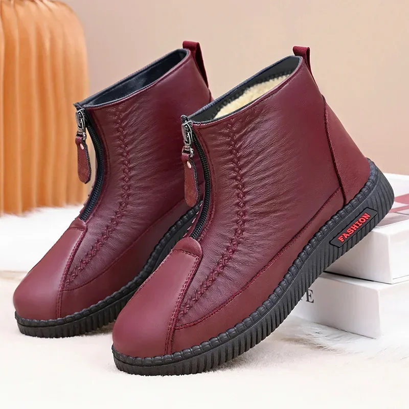 Противоскользящие теплые меховые ботильоны водонепроницаемые зимние ботинки