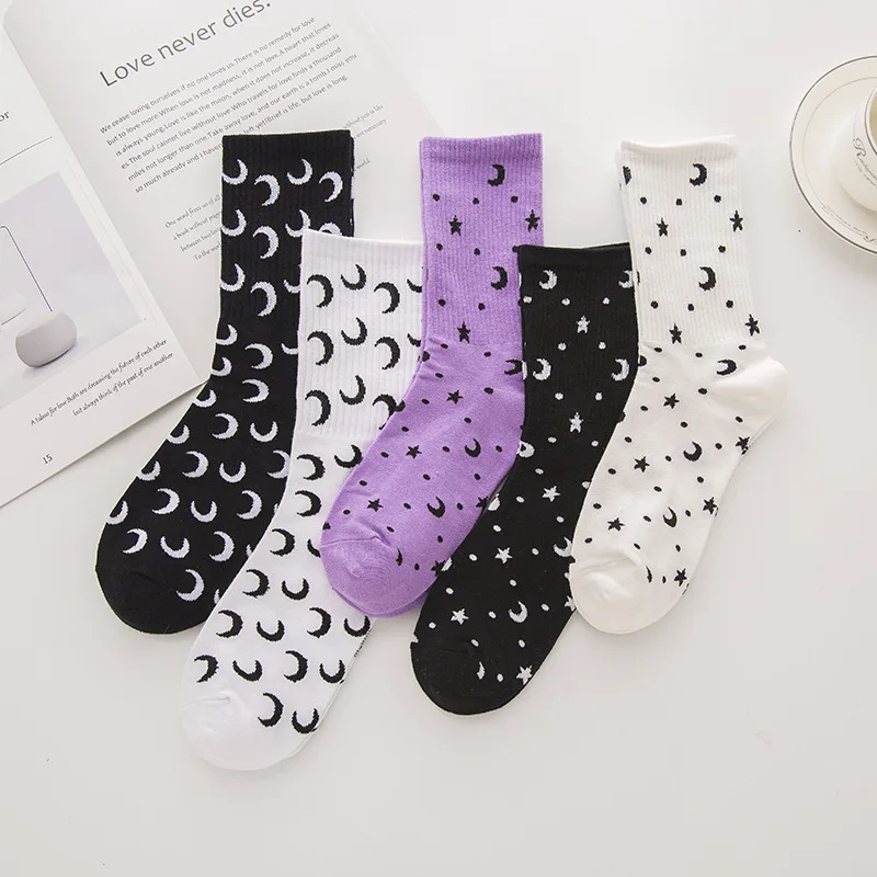 

2022 New Moon Stockings Women's Star Women's Socks Starry Sky Socks Cotton Soft Breathable Printed Cute Leisure Socks