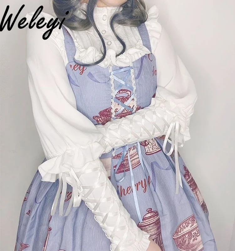 Женская блузка с длинным рукавом воротником-стойкой и кружевом