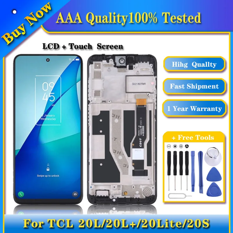 

100% Tested TFT LCD Screen for TCL 20L / 20L+ / 20 Lite / 20S T774H T774B T775H T775B Digitizer Full Assembly with Frame