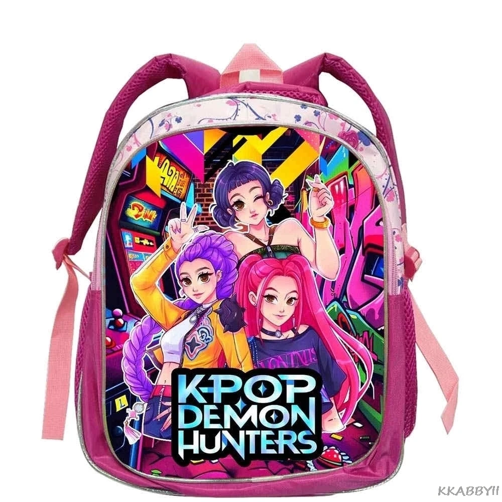 Фото Школьные рюкзаки KPop Demon Hunters 12 дюймов, Rumi Mira Zoey HUNTR/X Saja, для мальчиков и девочек, мягкие рюкзаки с мультяшными персонажами №3